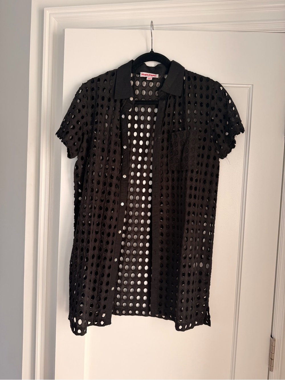 SOLID & STRIPED Black Eyelet Short-Sleeve Button-Down Shirt